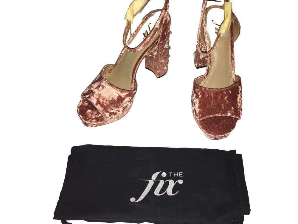 The Fix Women’s Genevieve Platform Sandal Pearl Embellished Heel Size 8M Black